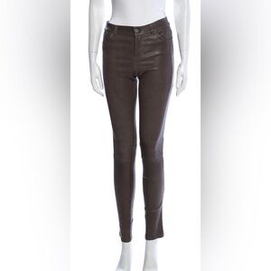 Alice + Olivia stretch spandex lamb black leather 5 pocket straight leg pants 6